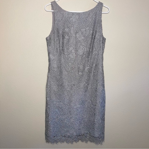 Lauren Ralph Lauren Metallic Silver Gray Lace Sheath Dress - Picture 5 of 16
